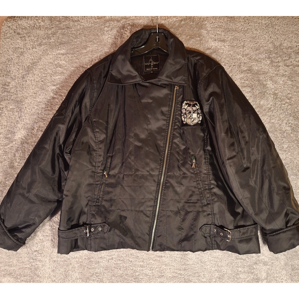 Baby Phat Kimora Lee Simmons Black Moto Jacket Size 4X Embroidered Vintage Y2K
